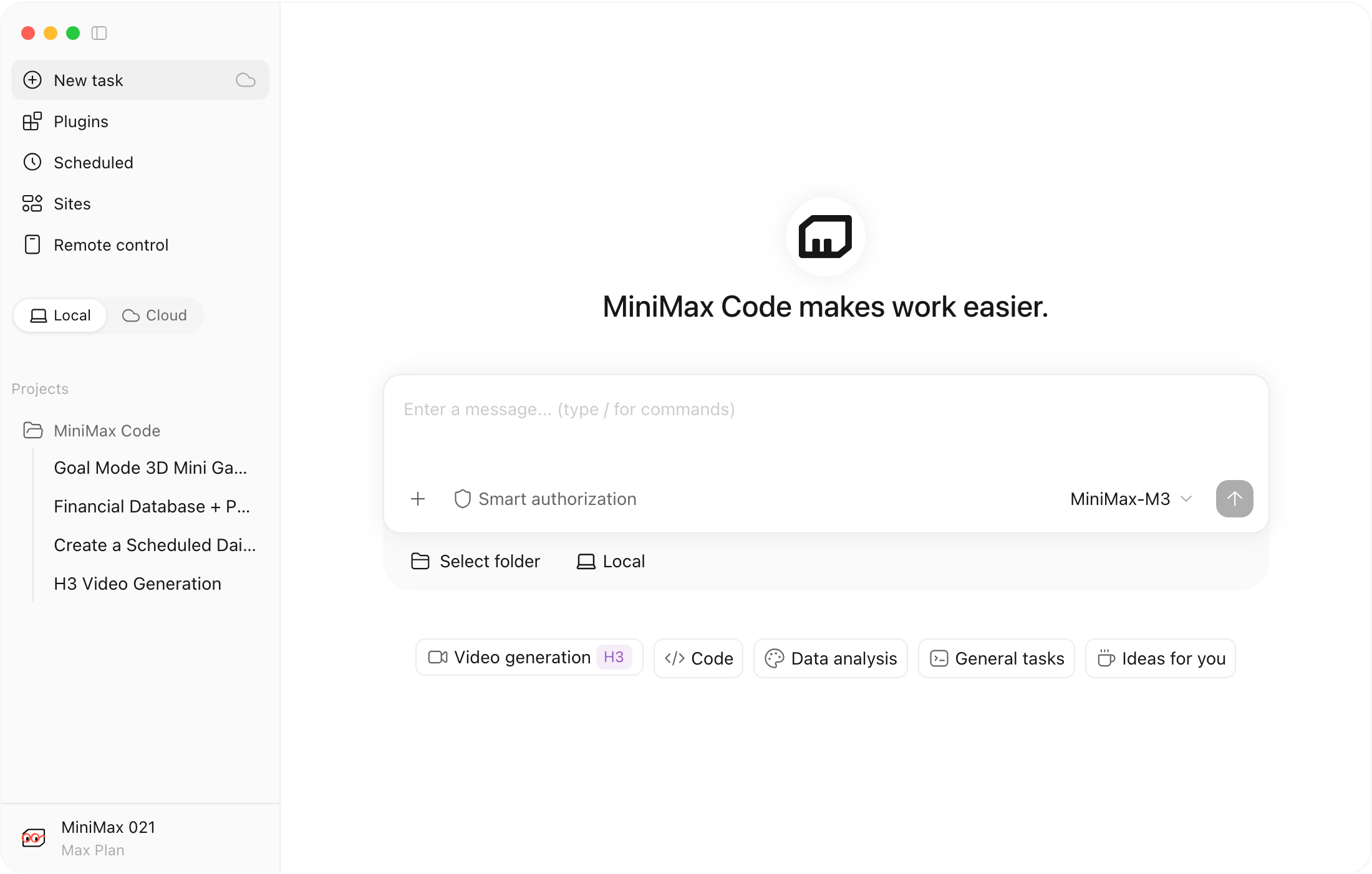 MiniMax Code desktop interface preview